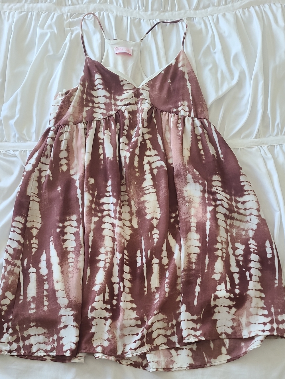 Pink Lily Women's Small Tie-Dye Mauve & Cream Spaghetti Strap Sundress